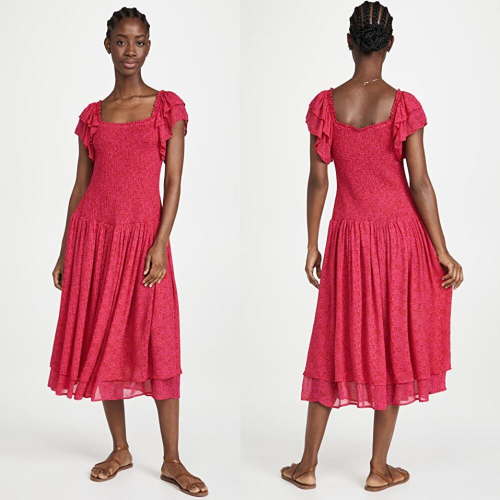 NWT Hatch The Cosette in Samba Print, Bright Pink Maxi Ruffle Dress, Sz 0/ XS - Picture 6 of 13